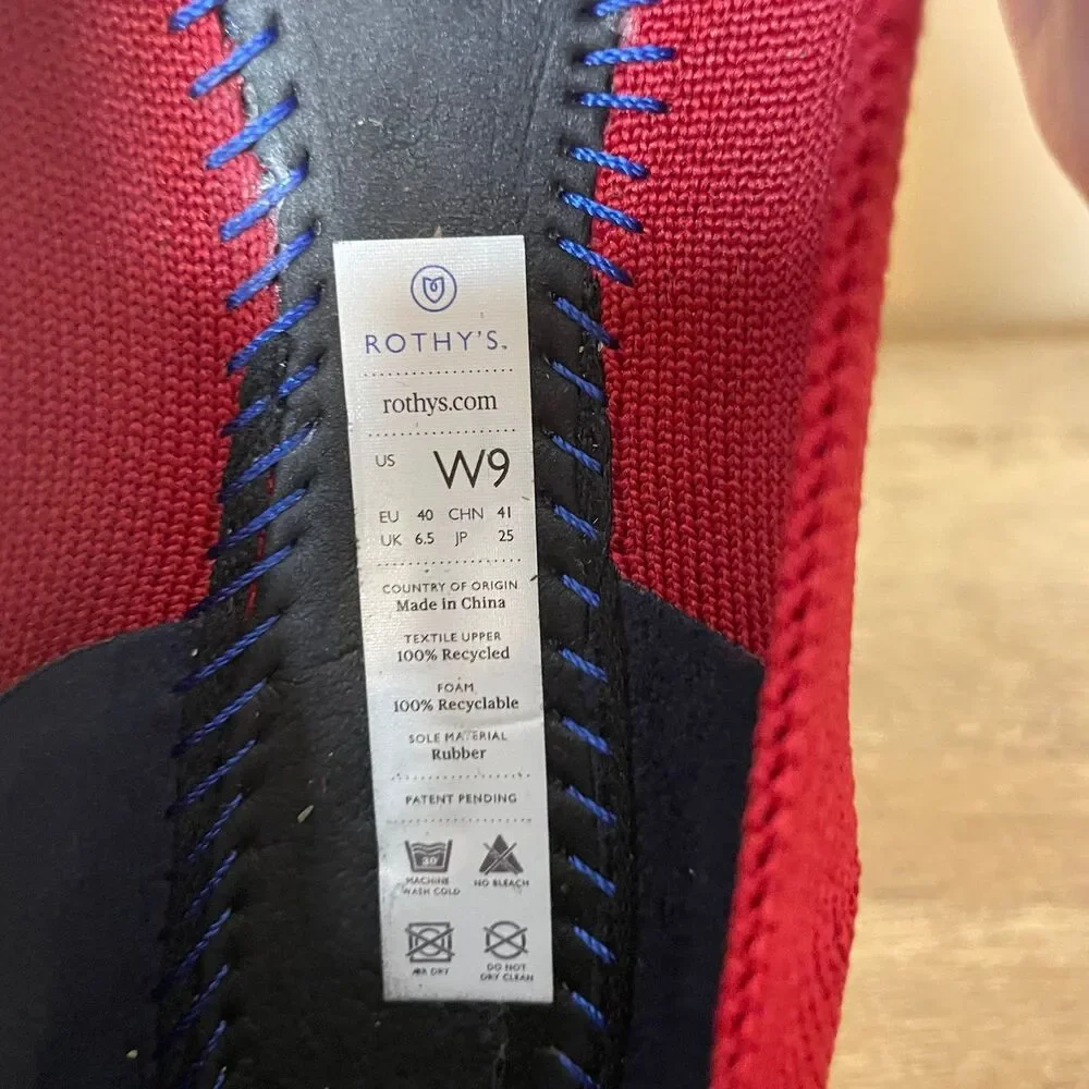 Rothy's "The Point" Pointed Toe chili Red Slip On ballerina Flats Shoes 9 - Picture 8 of 8